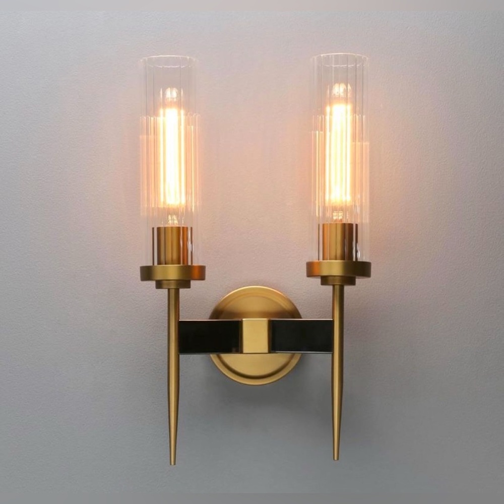 Antique Bronze 2 Lights Sconce with Dual 2.8” Cycinder Glass Light Shade